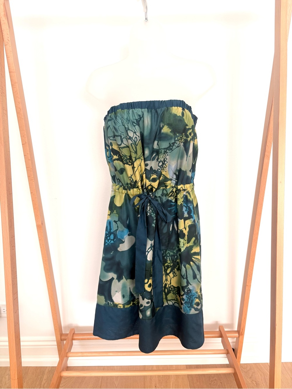 Matty M Strapless Floral Sundress in Teal, Navy & Lime